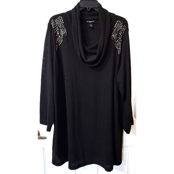 I.N. Studio Woman 3X Black Cowl Neck Embellished Long Sleeve Tunic Sweater - Picture 1 of 8